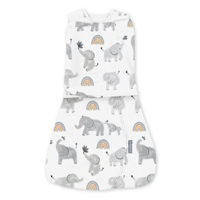 INGENUITY Zavinovačka bavlněná ulitka konvertibilní s volným rukávem TOG 1 SwaddleMe™ Happy Elephant