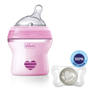 CHICCO Láhev kojenecká Natural Feeling 150 ml, dívka 0m + vzorek Šidítko Physio Micro 0-2m