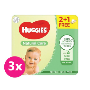 3x HUGGIES® Natural Triplo Ubrousky vlhčené 56x3 ks