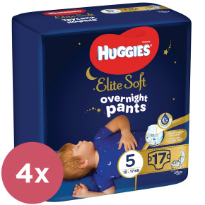 4x HUGGIES® Elite Soft Pants OVN Kalhotky plenkové jednorázové 5 (12-17 kg) 17 ks