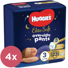 4x HUGGIES® Elite Soft Pants OVN Kalhotky plenkové jednorázové 3 (6-11 kg) 23 ks