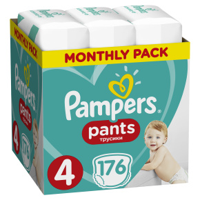 PAMPERS Active Baby-Dry Pants Kalhotky plenkové jednorázové 4 (9-15 kg) 176 ks - MĚSÍČNÍ ZÁSOBA