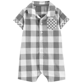 CARTER'S Overal letní krátký rukáv Grey Gingham kluk 3m