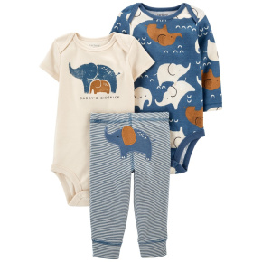 CARTER'S Set 3dílný body dl. rukáv, body kr. rukáv, tepláky Blue Elephant chlapec LBB PRE/ vel. 46