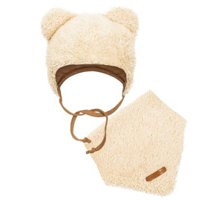 Zimní kojenecká čepička s šátkem na krk New Baby Teddy bear béžová Béžová 80 (9-12m)