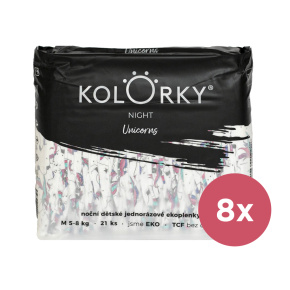 KOLORKY NIGHT Pleny jednorázové eko noční M (5-8 kg) 168 ks - MĚSÍČNÍ ZÁSOBA