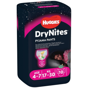 HUGGIES® DryNites Kalhotky plenkové jednorázové pro dívku 4-7 let (17-30 kg) 10 ks