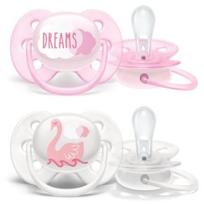 Philips AVENT Šidítko Ultrasoft Premium Text 0-6m dívka, 2 ks