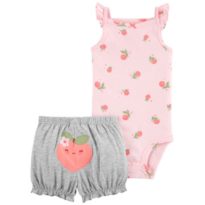 CARTER'S Set 2dílný body na ramínka, kraťasy Pink Peach holka 3m