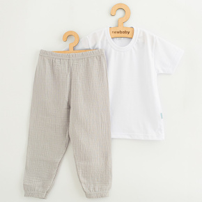 Dětská bavlněná souprava tričko a mušelínové kalhoty New Baby Kindergarten světle šedá Šedá 116 (5-6 let)