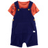 CARTER'S Set 2dílný triko kr. rukáv, kraťasy na kšandy Navy Orange kluk 24m