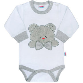 Luxusní kojenecké body s dlouhým rukávem New Baby Honey Bear s 3D aplikací Šedá 62 (3-6m)