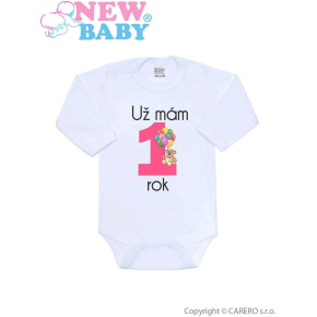 Body s potiskem New Baby Už mám 1 rok růžové Růžová 80 (9-12m)