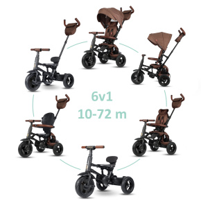 QPLAY Tříkolka Rito Deluxe Brown, 6 v 1, věk 10-72 měsíců