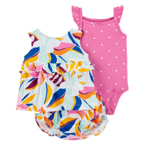 CARTER'S Set 3dílný body na ramínka, tílko, kalhotky Multi Floral holka 18m