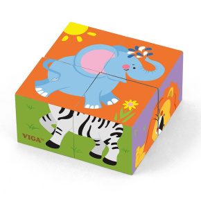 Dřevěné puzzle kostky pro nejmenší Viga Zoo Multicolor 