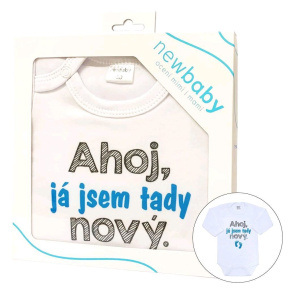 Body s potiskem New Baby Ahoj, já jsem tady nový - dárkové balení Tyrkysová 62 (3-6m)