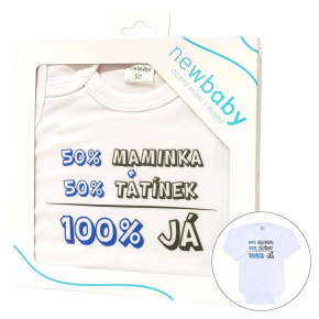 Body s potiskem New Baby 50% MAMINKA + 50% TATÍNEK - 100% JÁ modré - dárkové balení Modrá 74 (6-9m)