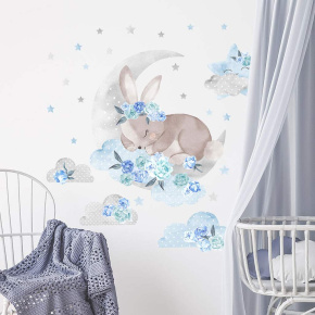 Samolepka na zeď Spící králík modrá Modrá 