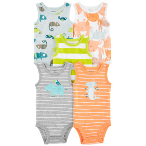 CARTER'S Body bez rukávů Stripes Animals kluk 5ks 9m