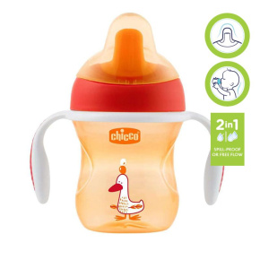 CHICCO Hrneček Training s držadly 200 ml orange 6 m+