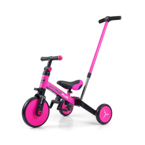 Dětská tříkolka 4v1 Milly Mally Optimus Plus s vodící tyčí pink Růžová 