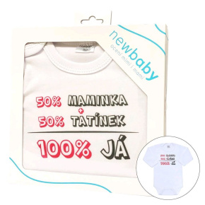 Body s potiskem New Baby 50% MAMINKA + 50% TATÍNEK - 100% JÁ růžové - dárkové balení Růžová 86 (12-18m)