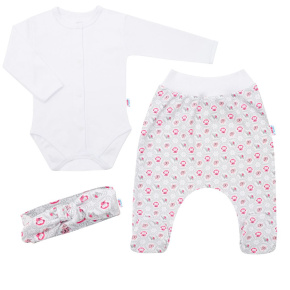 3-dílná bavlněná kojenecká souprava New Baby Kiddy bílo-růžová Bílá 68 (4-6m)