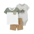 CARTER'S Set 3dílný triko kr. rukáv, body kr. rukáv, kraťasy Brown Grey kluk NB/vel. 56