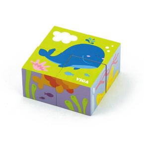 Dřevěné puzzle kostky pro nejmenší Viga Velryba Multicolor 