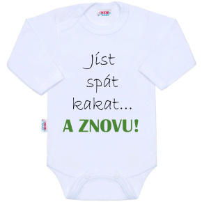 Body s potiskem New Baby jíst spát kakat... A ZNOVU! Bílá 86 (12-18m)