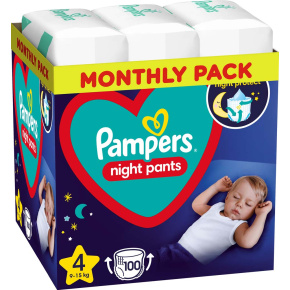 PAMPERS Night Pants Kalhotky plenkové jednorázové 4 (9-15 kg) 100 ks - MĚSÍČNÍ ZÁSOBA