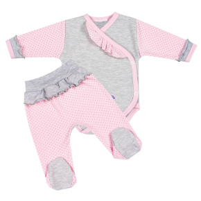 2-dílná kojenecká souprava New Baby Puntík II šedo-růžová Růžová 62 (3-6m)