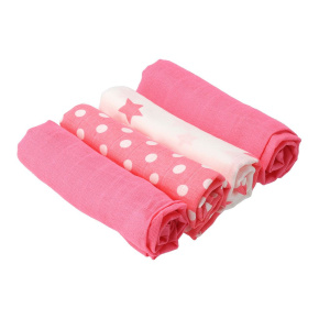 Látkové bavlněné pleny New Baby Softy s potiskem 70 x 70 cm 4 ks růžovo-bílé Růžová 