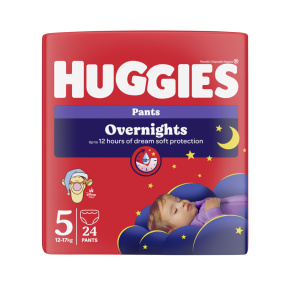 HUGGIES® Kalhotky plenkové noční Overnights Pants vel. 5 (12-17 kg), 24 kusů