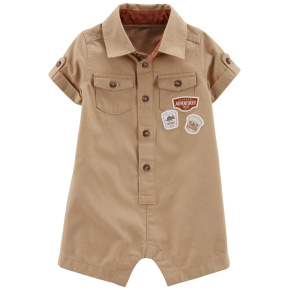 CARTER'S Overal letní krátký rukáv Khaki Adventure kluk NB/vel. 56