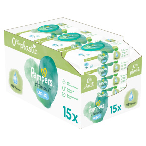 PAMPERS Harmonie Aqua vlhčené ubrousky Plastic Free 15x48 ks = 720 ks