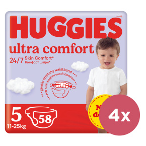 4x HUGGIES® Pleny jednorázové Ultra Comfort Mega 5 (11-25 kg) 58 ks