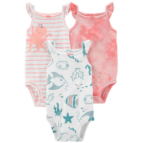 CARTER'S Body bez rukávů Pink Ocean holka 3ks 9m