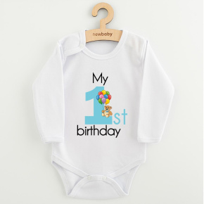 Dětské body s potiskem New Baby My first birthday blue Modrá 80 (9-12m)