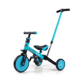 Dětská tříkolka 4v1 Milly Mally Optimus Plus s vodící tyčí blue Modrá 