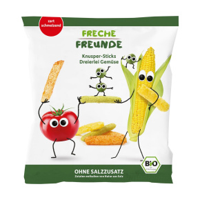 FRECHE FREUNDE BIO Tyčinky zeleninové s rajčetem, kukuřicí a hráškem 12 m, 30 g