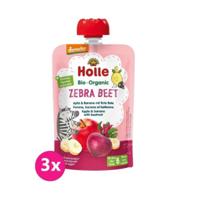 3x HOLLE Zebra Beet Bio ovocné pyré jablko, banán a červená řepa, 100 g (6 m+)