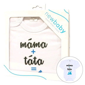 Body s potiskem New Baby máma plus táta rovná se JÁ - dárkové balení Modrá 80 (9-12m)