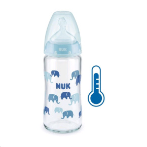 Skleněná kojenecká láhev NUK FC s kontrolou teploty 240 ml modrá Modrá 