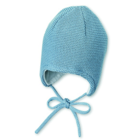 STERNTALER Čepice pletená GOTS bavlněná podšívka na vázání blue chlapec vel. 33 cm - 0-1 m