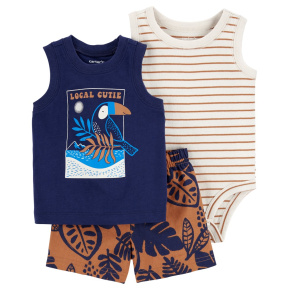 CARTER'S Set 3dílný body bez rukávů, tílko, kraťasy Navy Bird kluk 9m