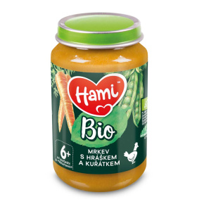 HAMI Příkrm masozeleninový Mrkev s hráškem a kuřátkem BIO 190 g, 6m+