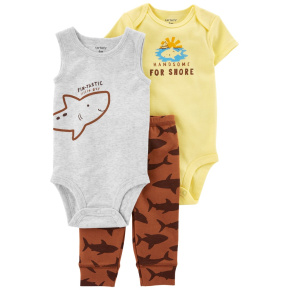 CARTER'S Set 3dílný tepláky, body kr. rukáv, body bez rukávů Brown Shark kluk 3m