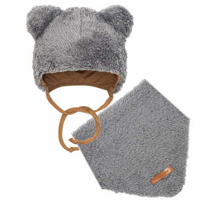 Zimní kojenecká čepička s šátkem na krk New Baby Teddy bear šedá Šedá 80 (9-12m)